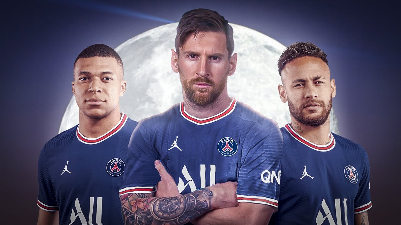 Photo des trois attaquants du PSG: Mbappé, Messi et Neymar.